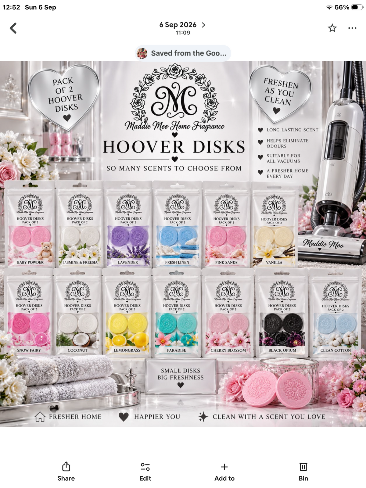 Hoover disks scented wardrobe drawer bags